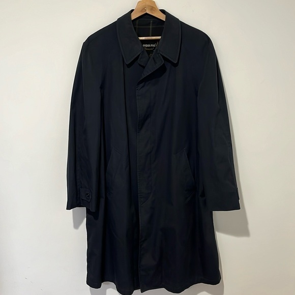 London Fog Navy Blue Trench Coat Men's Size 42 Long Overcoat Rothschild's - Picture 2 of 15